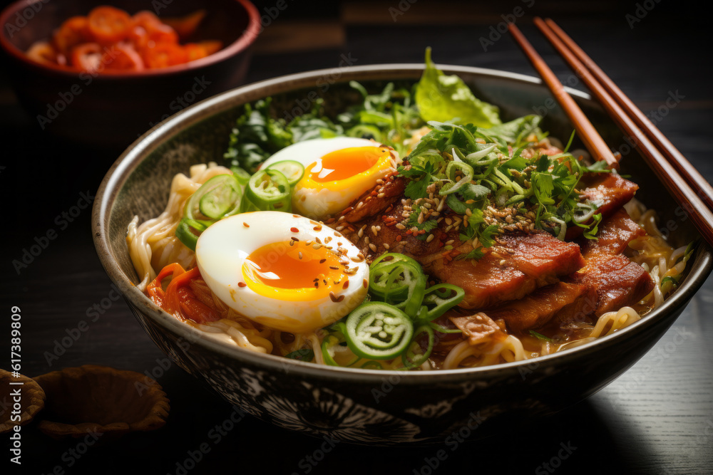 Top View Photo Of Ramen Soup, Generative AI Top View Photo Of Ramen Soup, Generative AI