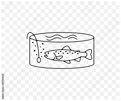 Fish farm or farming, rainbow trout in filtered pool, linear graphic design. Fish, fishing, animal, aquaculture, pisciculture and mariculture, vector design and illustration