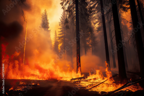 A Powerful Illustration of a Massive Forest Fire. created with Generative AI