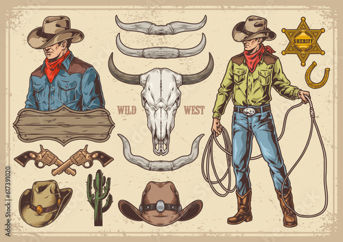 Wild west set stickers colorful