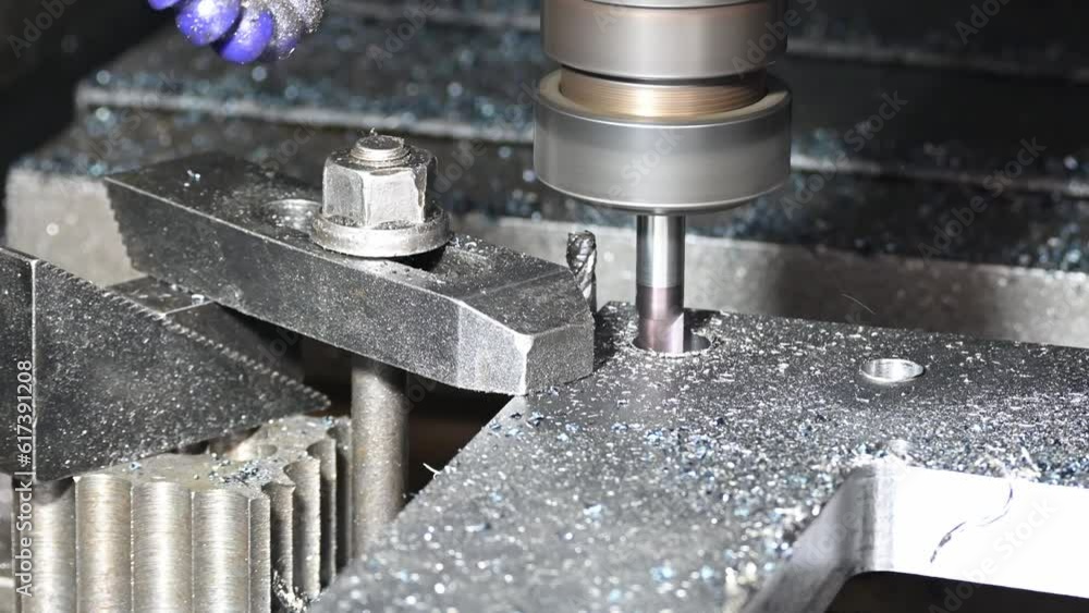 The counter bore cutting process on CNC milling machine with square end mill tool. The counter bore cutting process on CNC milling machine with square end mill tool.
