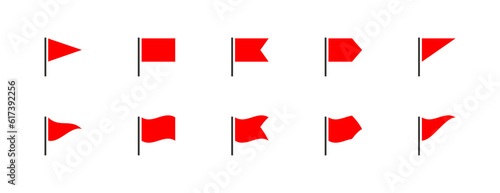 Red flag set icon. Isolated concept of pointer, tag and important sign. Vector illustration