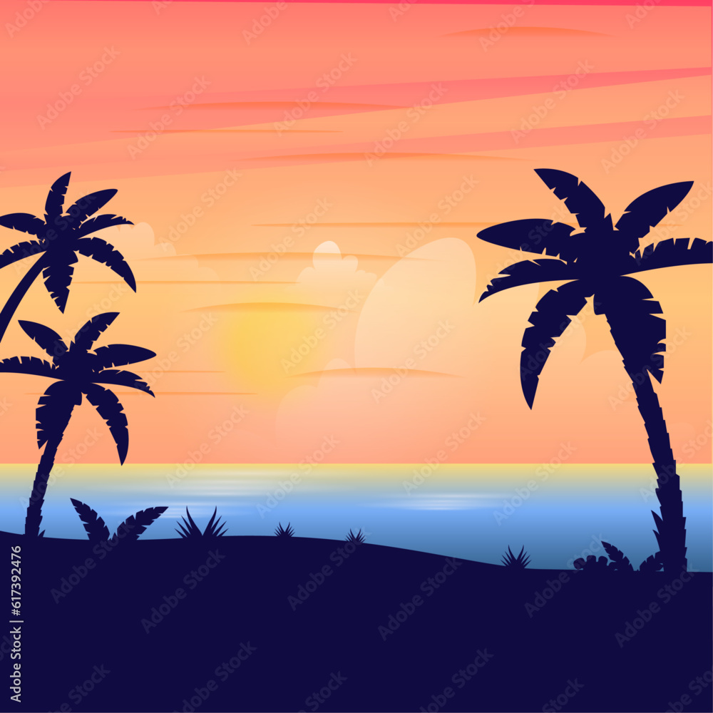 Tropical beach background with sunset landscape