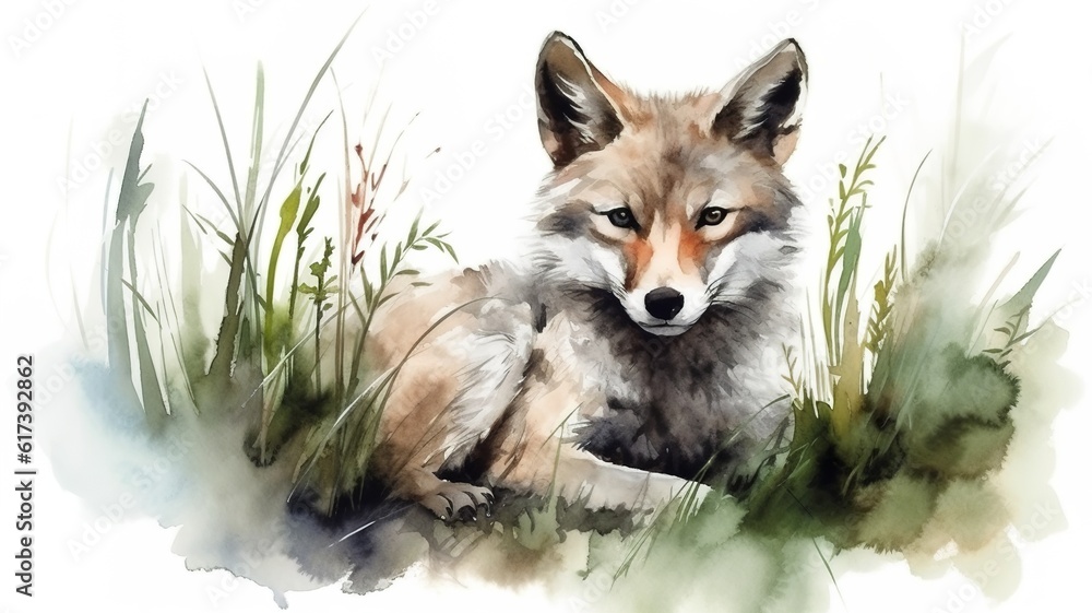 Obraz premium a watercolor picture of a cute wolf