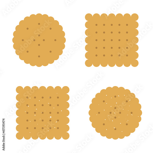 Cracker logo icon sign Cracker with salt emblem Vector cookie icons Flat illustration of round and square crackers Fashion print for clothes greeting invitation card flyer banner poster cover book ad