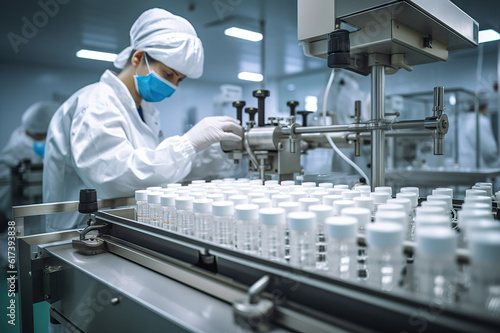 Precision in Production Pharmaceutical Factory Ensuring Quality Medicine. created with Generative AI