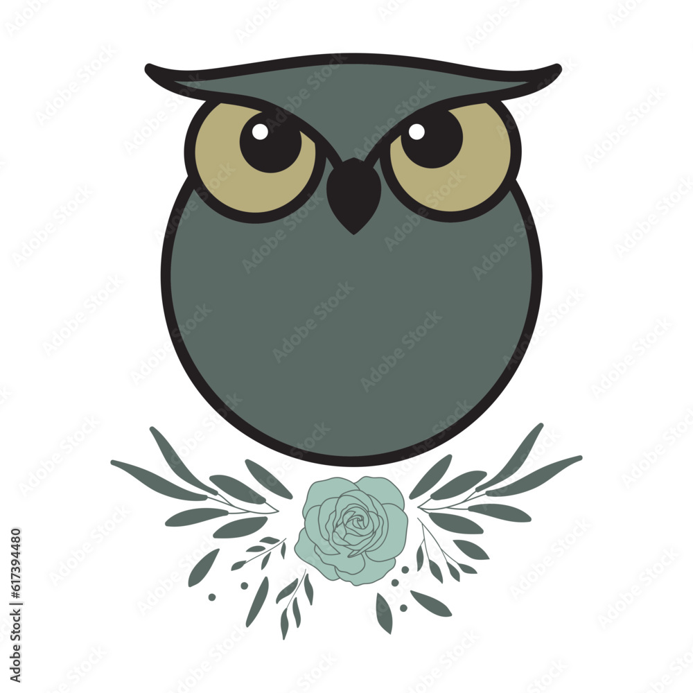 Fototapeta premium cute little owl on a floral branch
