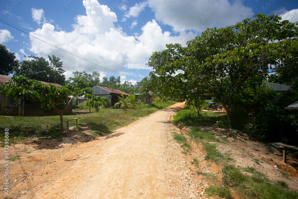 Views of the streets and houses of a jungle region in the Peruvian Amazon located near the city of Tarapoto.
