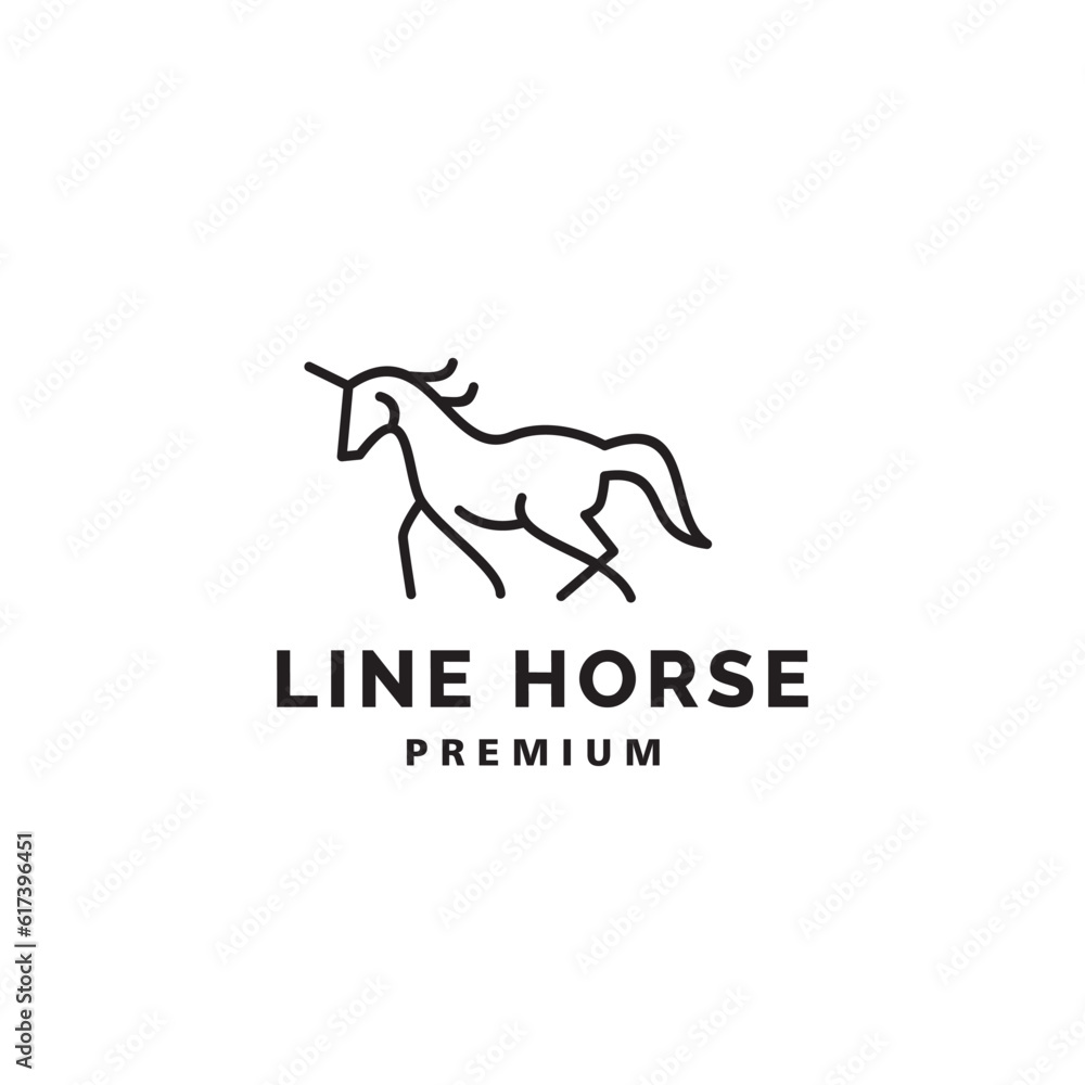 walking horse line art outline hipster logo vector icon 