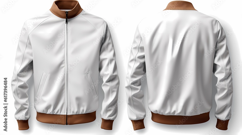 Blank jacket bomber white color in front and back view isolated on white background, ready for mockup template - obrazy, fototapety, plakaty 
