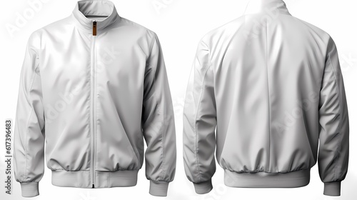 Foto Blank jacket bomber white color in front and back view isolated on white backgro