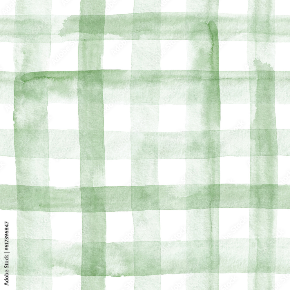 custom made wallpaper toronto digitalWatercolor plaid in light green. Seamless pattern.