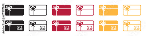 Set of gift card icons. Shopping gift card. Gift voucher, reward. Loyalty card. Vector illustration.