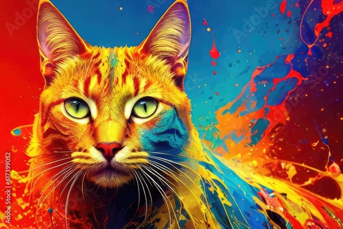 abstract red cat with yellow eyes