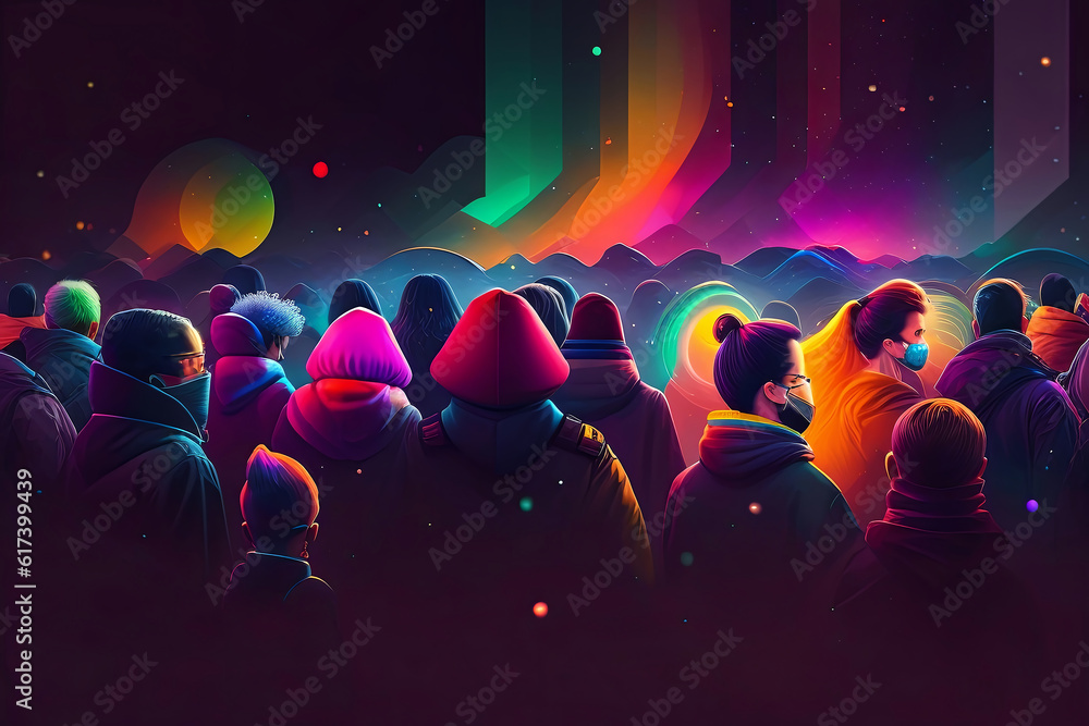 Early Morning Commotion - A Naturalistic Group of Crowded People in Soft, Diffused Lighting and Multiple Colored Exposure. Early Morning Commotion - A Naturalistic Group of Crowded People in Soft, Diffused Lighting and Multiple Colored Exposure.