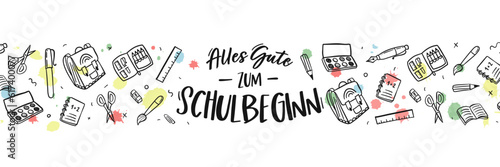 Fényképezés Cute hand drawn school doodles and German text saying Back to school - great f