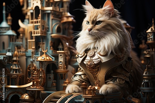 Catopia: Visualize a fantastical world where cats rule, with elaborate cat castles, feline kingdoms, and regal cat monarchs illustration generative ai photo