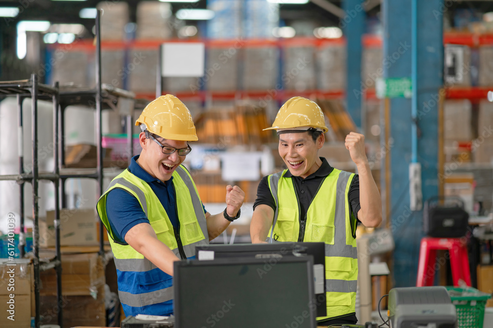 Managers and employees are counting stocks in a warehouse. Managers and employees are counting stocks in a warehouse.