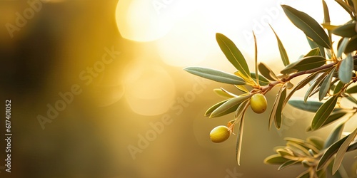Wallpaper Mural Green Olive Branch on blur Nature Background with Copy Space Torontodigital.ca