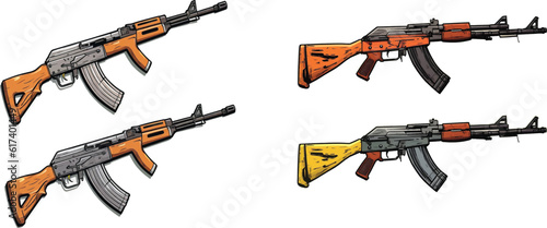 ak 47 rifles vector illustration set