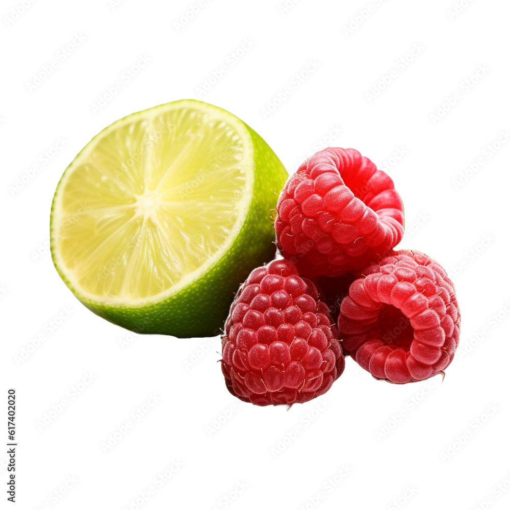 Raspberry with leaves isolated on white background. Raspberry with leaves isolated on white background.