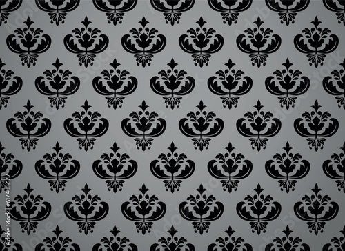 Wallpaper in the style of Baroque. Seamless vector background. Black and gray floral ornament. Graphic pattern for fabric, wallpaper, packaging. Ornate Damask flower ornament