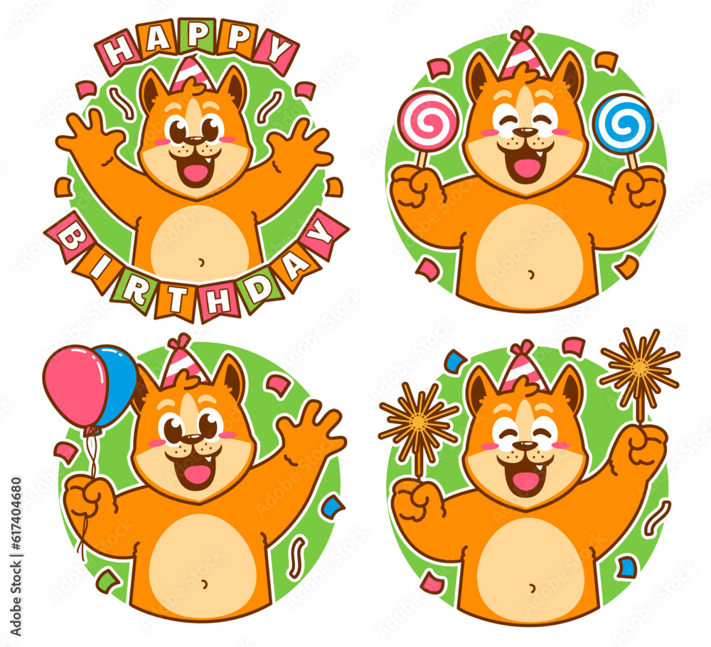 Obraz premium Birthday Shiba Inu stickers