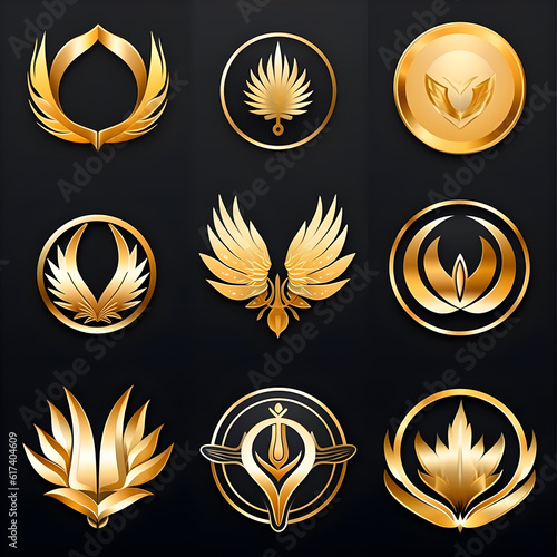 3d logo, 3d gold logo circle design on black background. AI generated.
