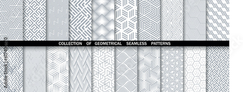 Geometric set of seamless gray and white patterns. Simpless vector graphics.