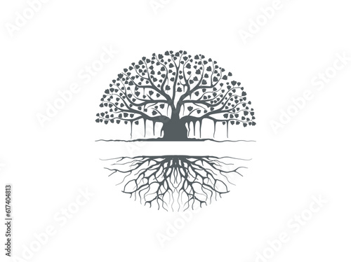 Ancient Banyan tree  logo vector illustrations, hand drawn art isolated Fototapet