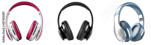 Collection of wireless headphones on transparent background, generative ai