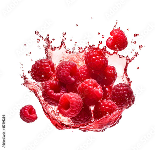 Raspberry with splash juice. Generated AI