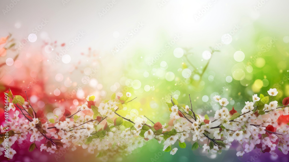 Colorful abstract spring background with cherry blossom tree