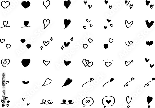 使いやすい手書きのハートセット　かわいい 　黒　あしらい