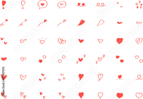 使いやすい手描きのハートセット　かわいい 　赤