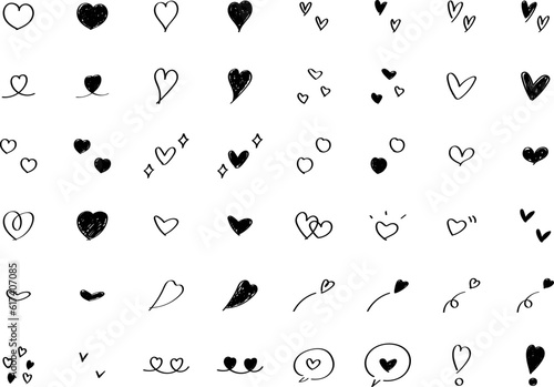 使いやすい手書きのハートセット　かわいい 　黒　あしらい