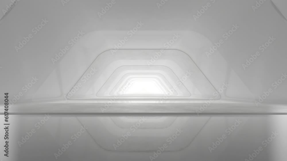 3d rendering of white abstract sci-fi tunnel, Futuristic spaceship corridor. Loop animation. 3d rendering of white abstract sci-fi tunnel, Futuristic spaceship corridor. Loop animation.