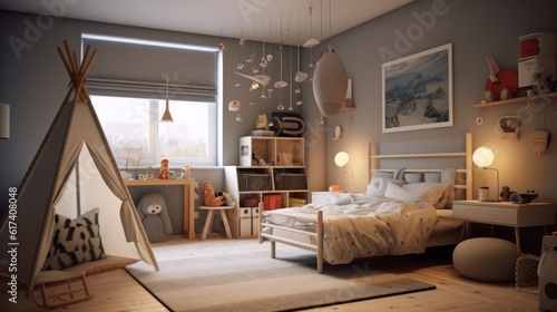 Scandinavian inspired children's room. AI generated © PandaStockArt