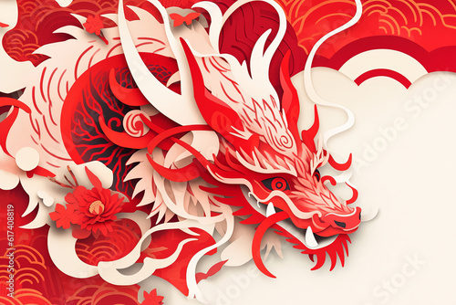 Year of the dragon chinese celebration. Paper cut out Chinese dragon design © ink drop