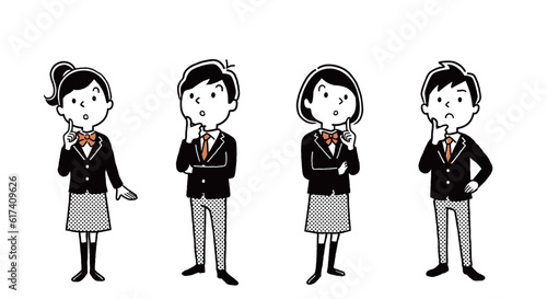 ベクターイラスト素材：考える男子学生と女子学生、人物セット

