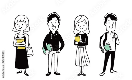 ベクターイラスト素材：大学生の男性と女性、人物セット
