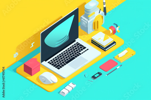 Wallpaper Mural concept background technology gadget web desktop design laptop computer business colours. Generative AI. Torontodigital.ca