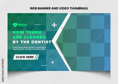 Healthcare or medical video thumbnail and web banner template design. Healthcare medical poster design. 