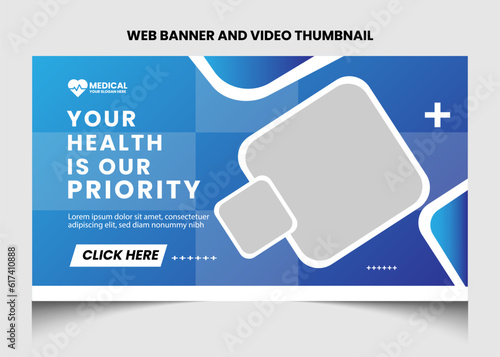 Healthcare or medical video thumbnail and web banner template design. Healthcare medical poster design. 