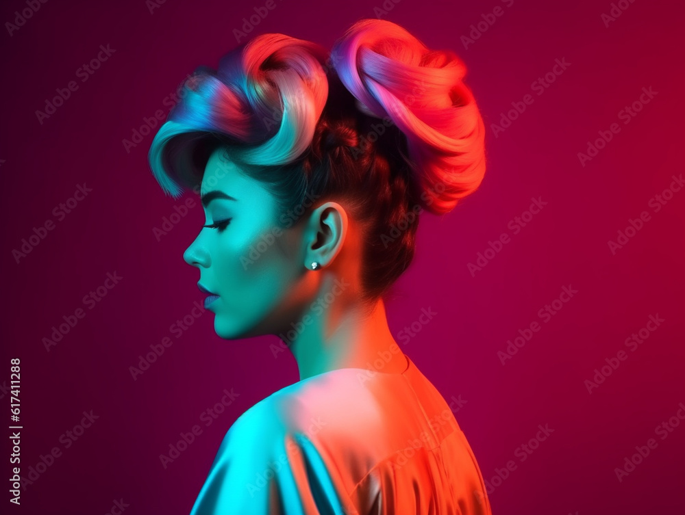 Naklejka premium Woman Female Face Portrait Close Up Photo Digital Generated Realistic Modern Trendy Illustration Artwork Background