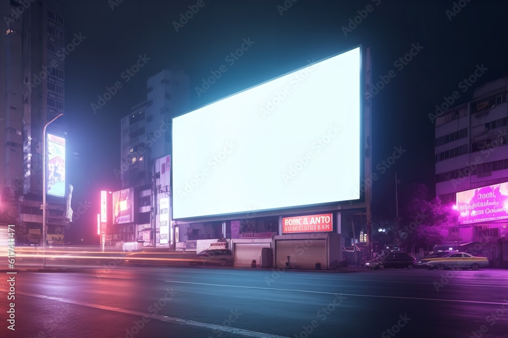 white blank billboard at night in a futuristic city mockup