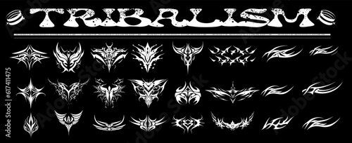 Acid Neo-tribal shapes. Abstract ethnic shapes in gothic style. Hand drawn modern elements for typography, tattoo, poster, cover. Vector illustration