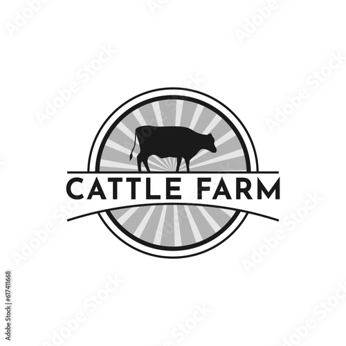 Retro Vintage Cattle Farm Emblem Label logo design