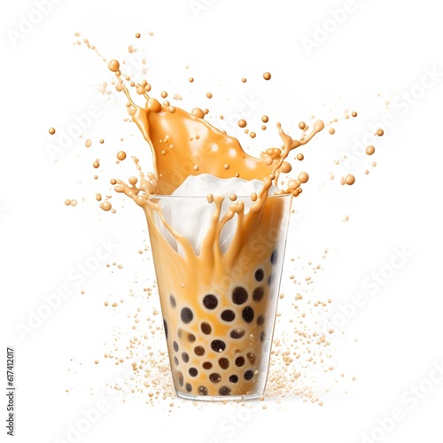bubble tea boba milk with tea explosion commercial isolated on white background png