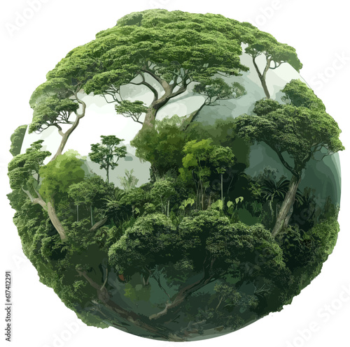 Green planet Earth adorned with trees, symbol of trees preservation